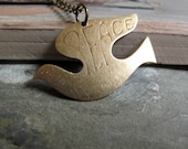 Peace Dove - Pendant, Antique Gold, Bird, 18 Inch Chain