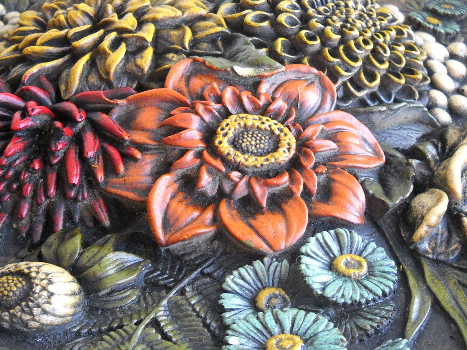 vintage -gorgeous large flower plaster wall hanging