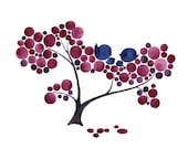 Blue birds, PLUM FAMILY TREE, room decor wall art, plum blossom children decor room, limited edition art print poster watercolor painting