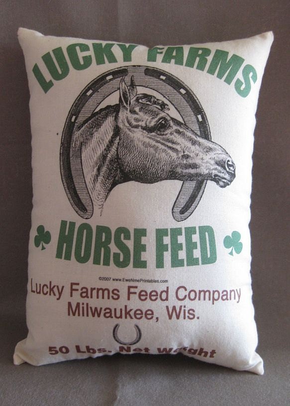 Feedsack Pillow, Lucky Farms Horse Feed, Rustic, Farmhouse