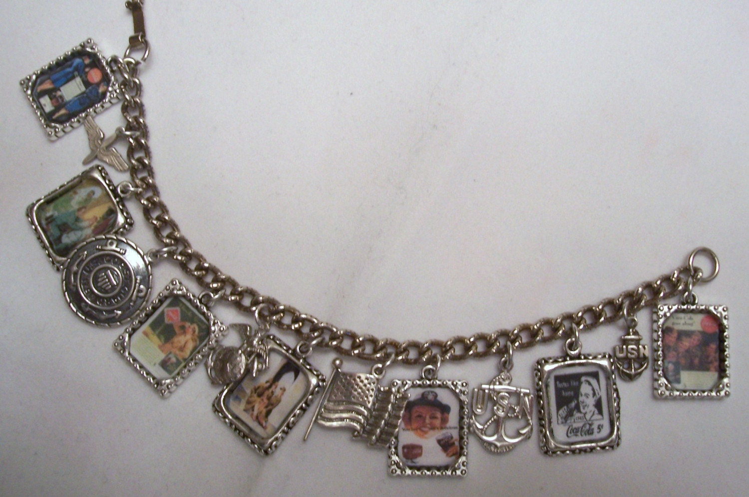OOAK Altered Art Coca Cola War Time Advertisement Charm Bracelet