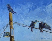 oil painting giclee bird Print of ravens crows funny fine art impressionism  7 x 10
