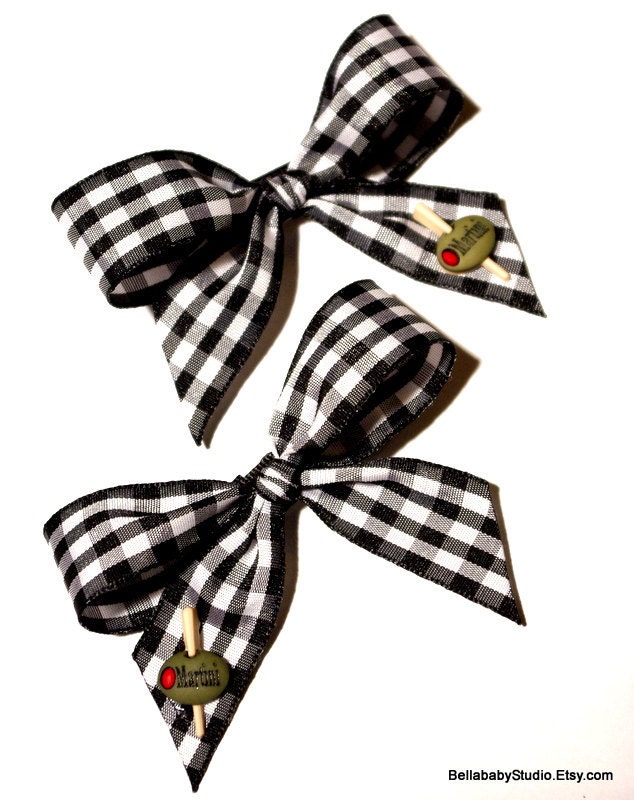 Martini Olive Black Gingham Double Bow Set