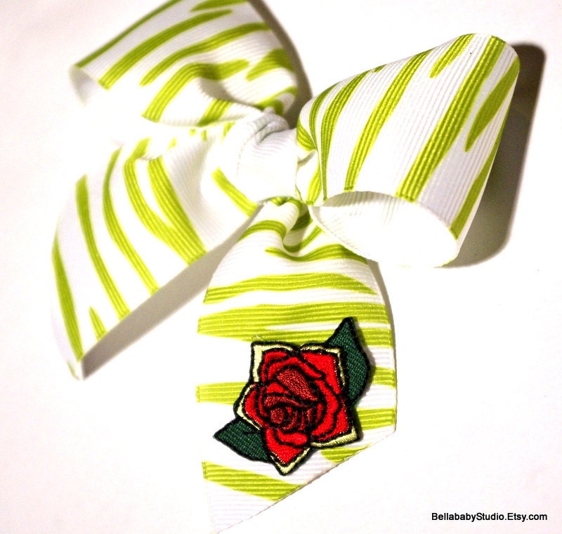 Green Zebra Print Hair Bow Red Rose Tattoo Enter CYBER30 at checkout for 30% off