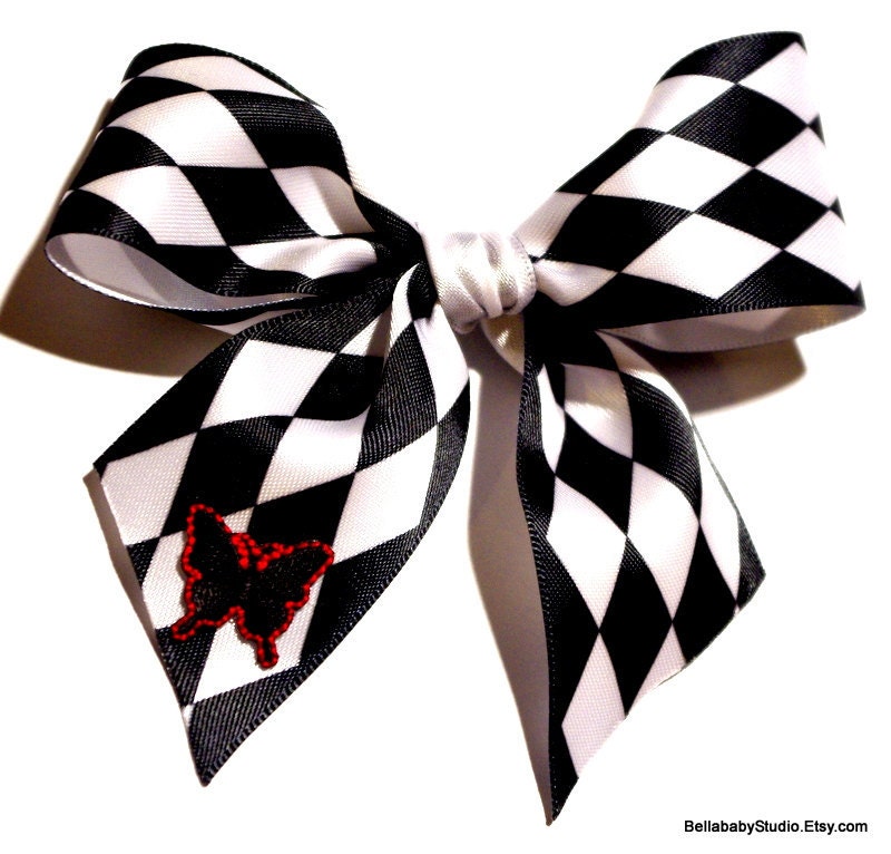 Black White Checked Satin Hair Bow Butterfly Tattoo Enter CYBER30 at checkout for 30% off