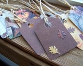 Recycled Fall Autumn Gift Tags, Bookmark, Scrapbook Tags, Fall, Orange Brown Leaves