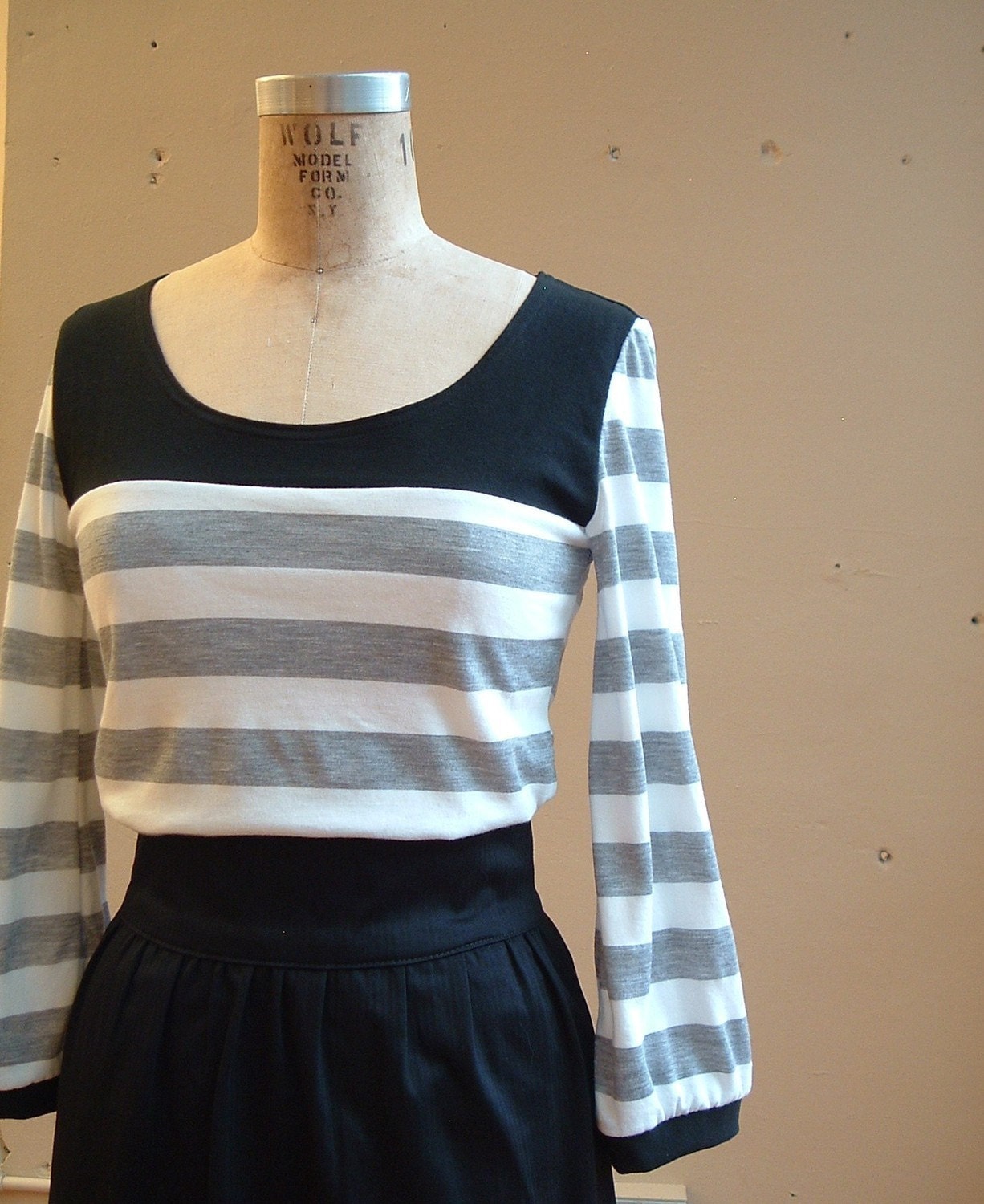 Stripe Top Black Grey and White Jersey- large