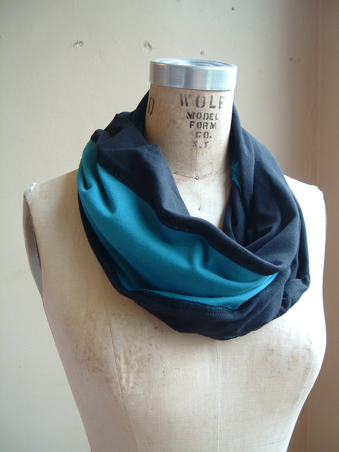 Scarf black and turquoise Jersey