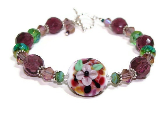 Flowered Artisan Lampwork Bracelet - vee41dmb