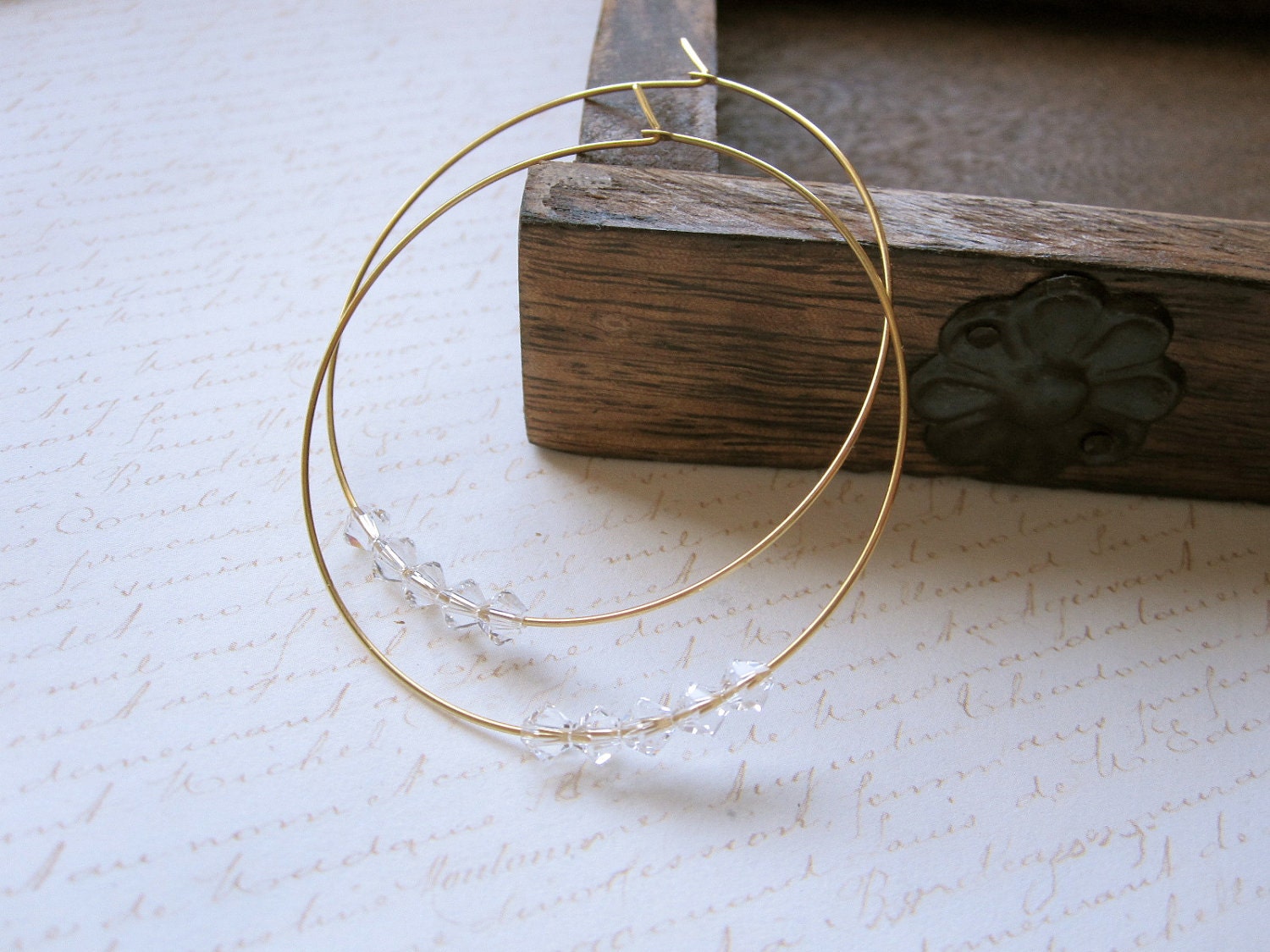 Large Gold Plated Hoops with Swarovski Crystals Earrings Silver Hoop