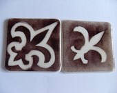 Fleur de lis Black and Ivory Fused glass coaster set