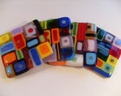 Funky Geometric super colorful fused glass coasters