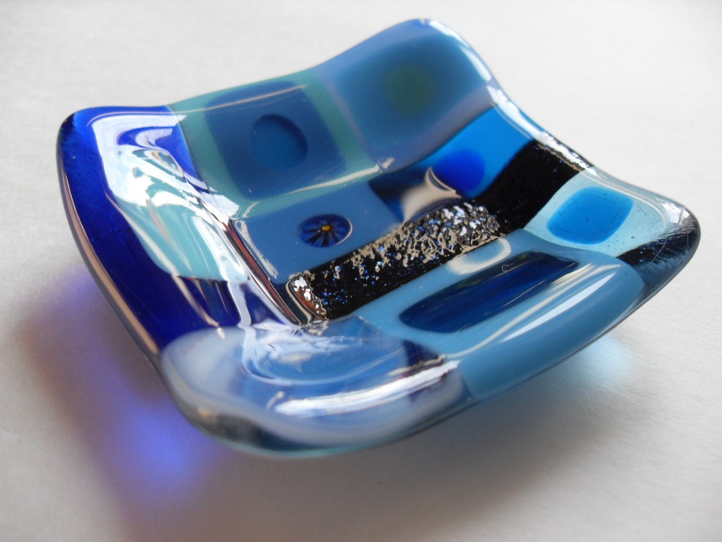 The Blues funky fused glass mini dish