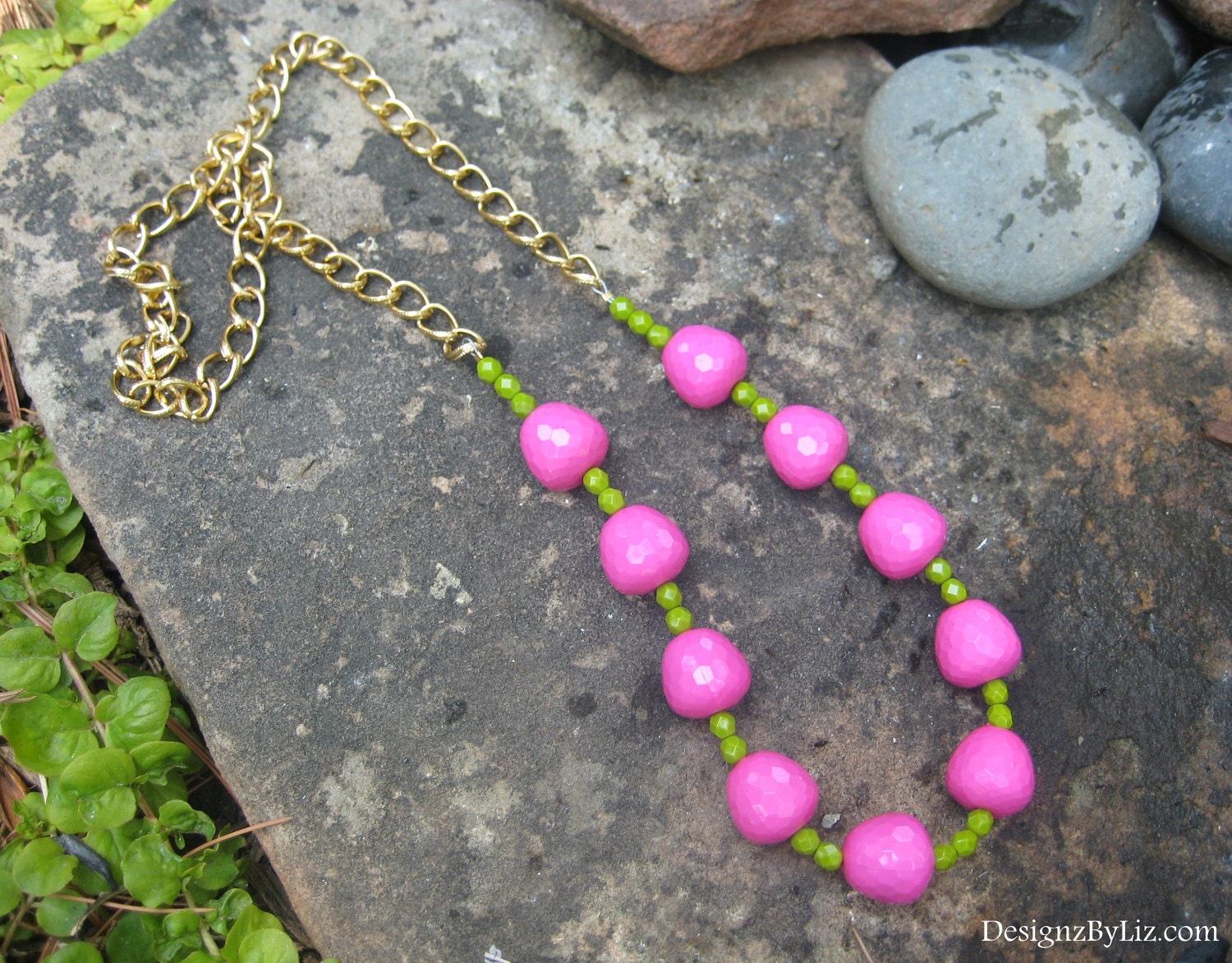 The Pink Pear, large neon hot pink beaded necklace