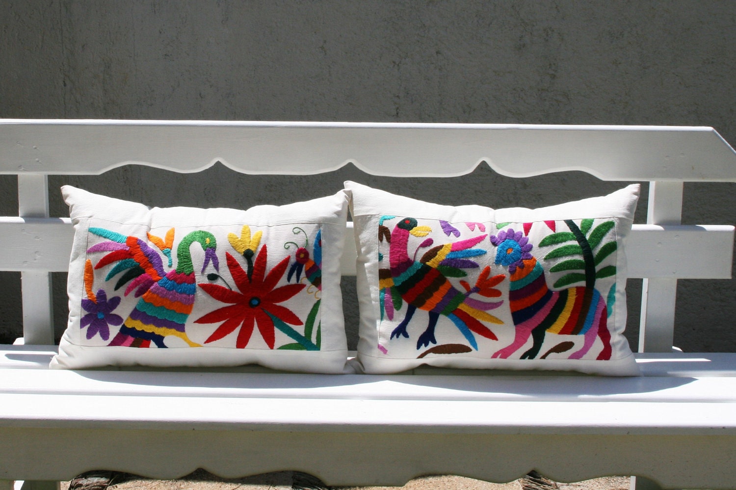 Multi colored Folk Art Pillow Shams-Otomi Embroidery Ready to ship.
