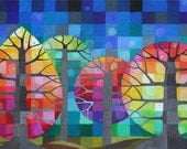 Backyard with Fireflies I print, with handpainted details