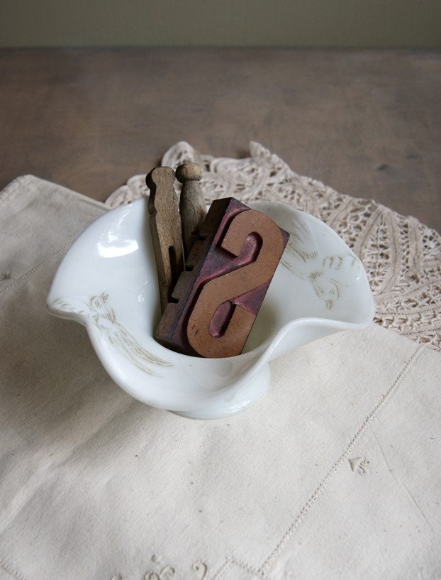 Victorian Milk Glass Dish with Bird Design
