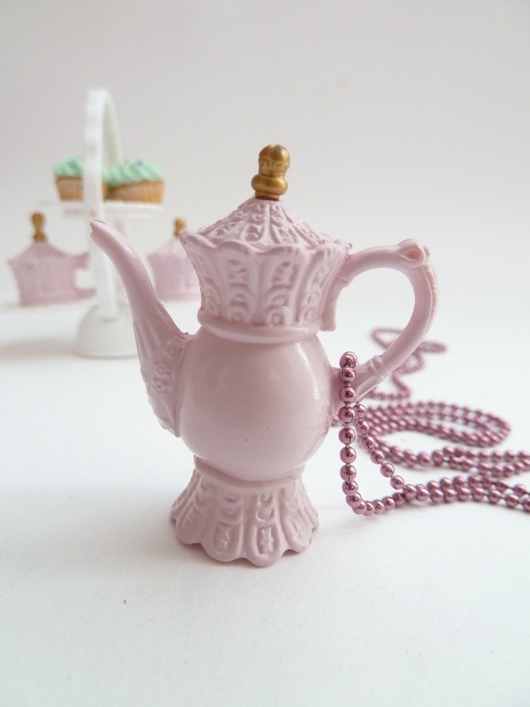 Teapot  necklace Pendant alice in wonderland miniature Charm - time for fairy tale princess tea party theme party bridal shower favor