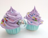 DECORATIVE KNOBS fake cupcake Door knobs set of 2 kitchen knobs drawer knobs (kitchen,bakery,girls room, coffee shop) purple icing