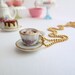 Alice In Wonderland Necklace miniature cup of coffee Charm with whipped cream fake cupcake white frosting time for tea party birthday girls