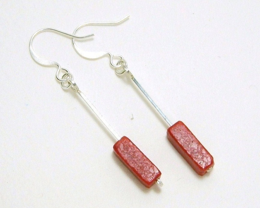 Earrings, Red Coral, Sterling Silver E443