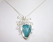 Pendant, Wire Wrapped Turquoise, Sterling Silver N484