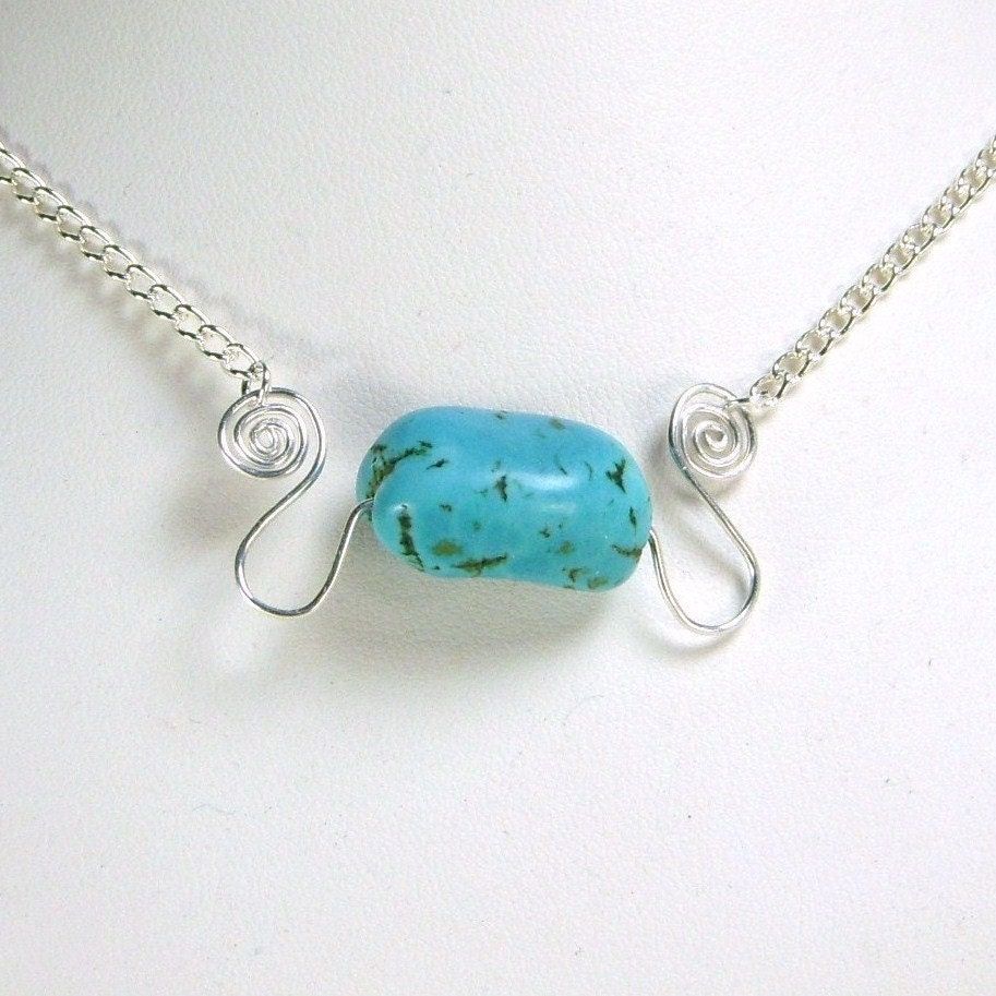 Necklace, Turquoise, Wire Wrapped Silver N400