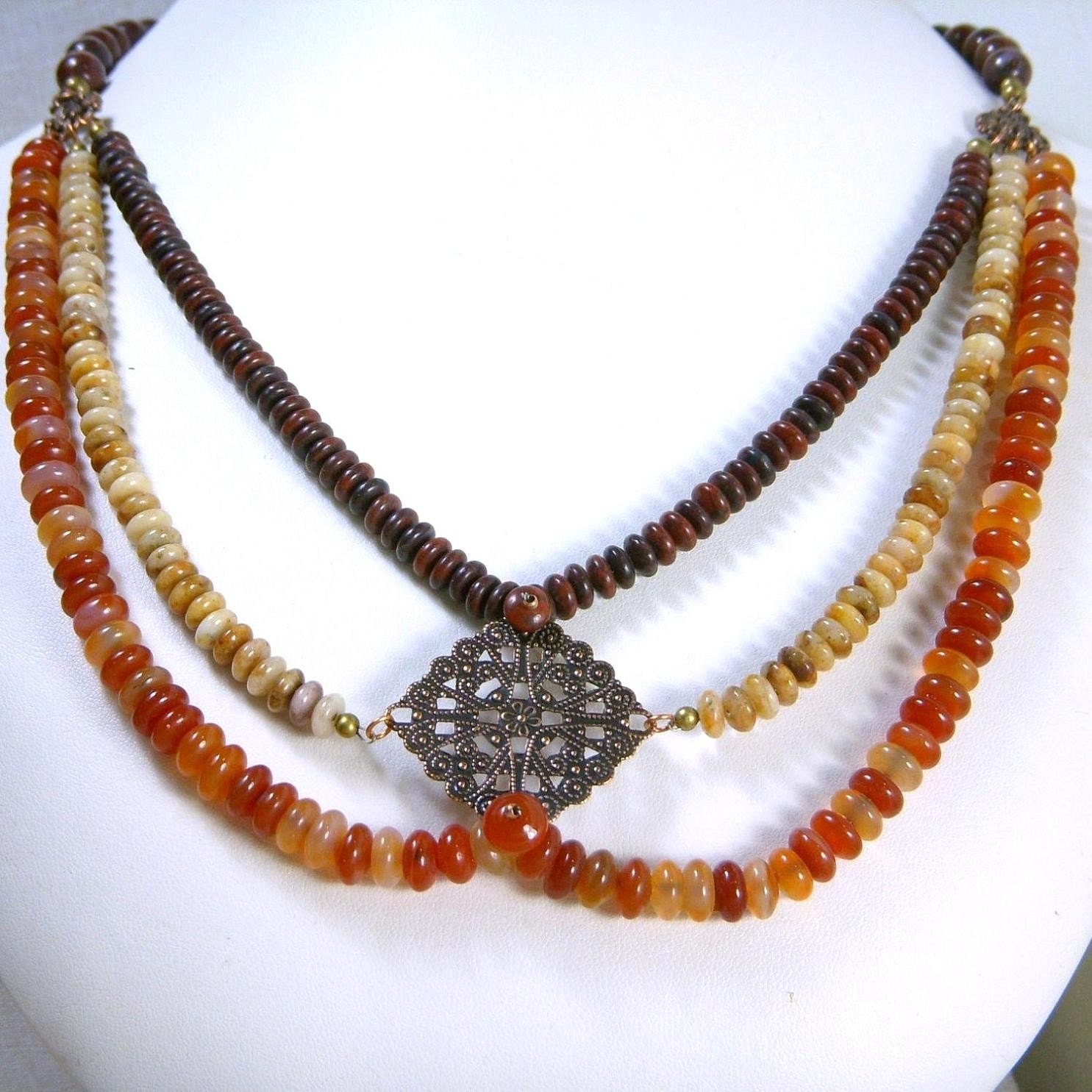 Necklace, Red Jasper, Agate, Copper, Stranded N008