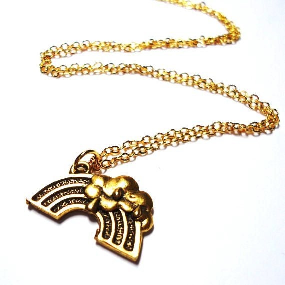 Weeping Rainbow. Charm Necklace Gold plated chain. adorable and delicate. Geekery Unique Special Kawaii
