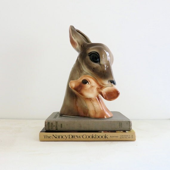 Vintage Antique Mid Century Royal Copley Deer Doe and Fawn Planter Statue Vase