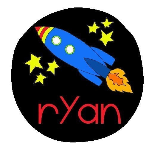 Personalized ROCKET SHIP and STARS Baby Bodysuit or Toddler Tee - Available in various colors and sizes