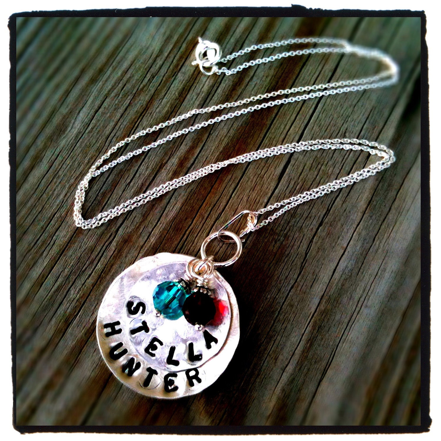 Personalized Hand-Stamped Sterling Silver Mommy Necklace - Large 2 layers with Birthstone Charms
