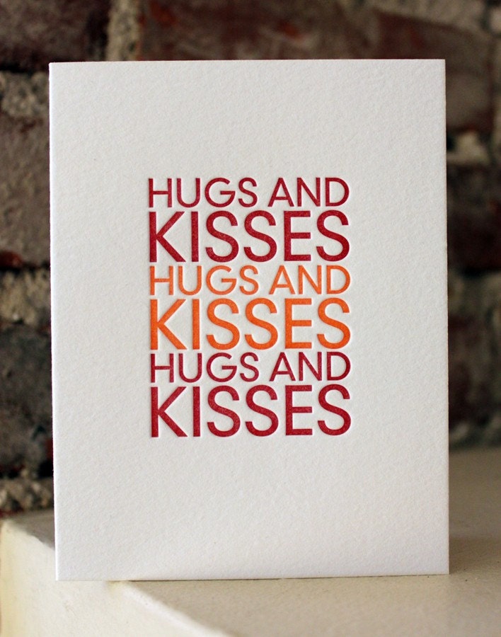i love you (hugs and kisses) letterpress card