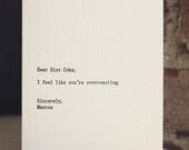 dear diet coke. letterpress card