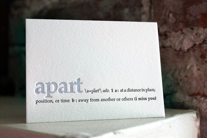i miss you. letterpress definition card