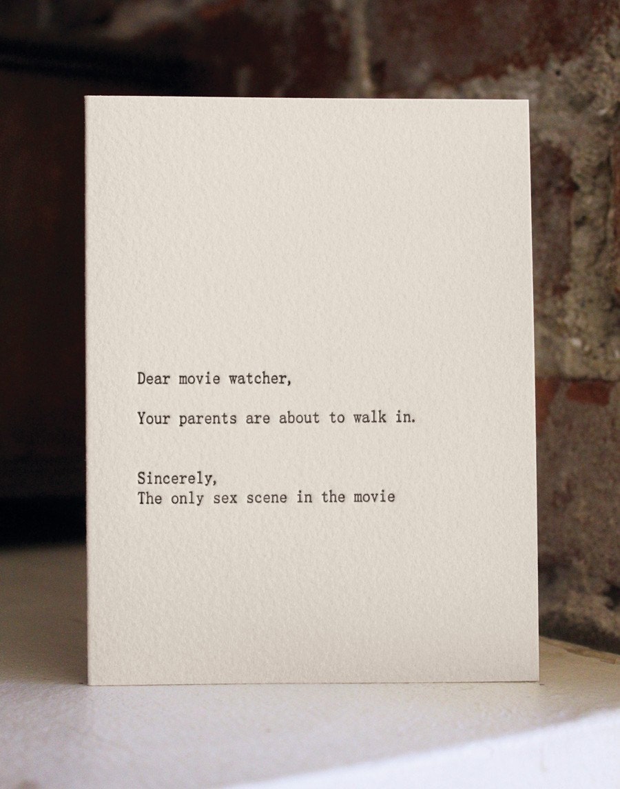 dear movie watcher. letterpress card