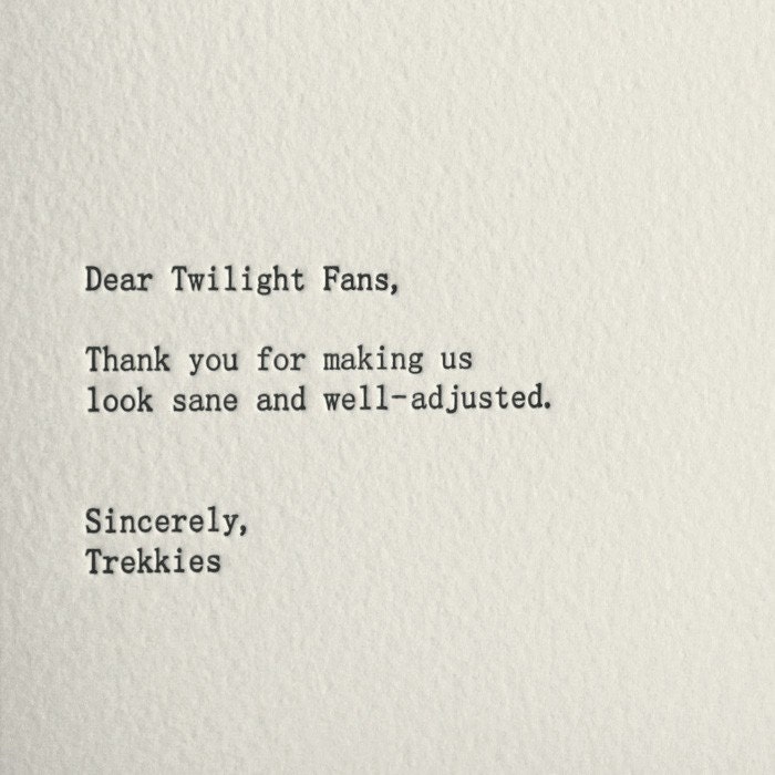 dear twilight fans, letterpress card