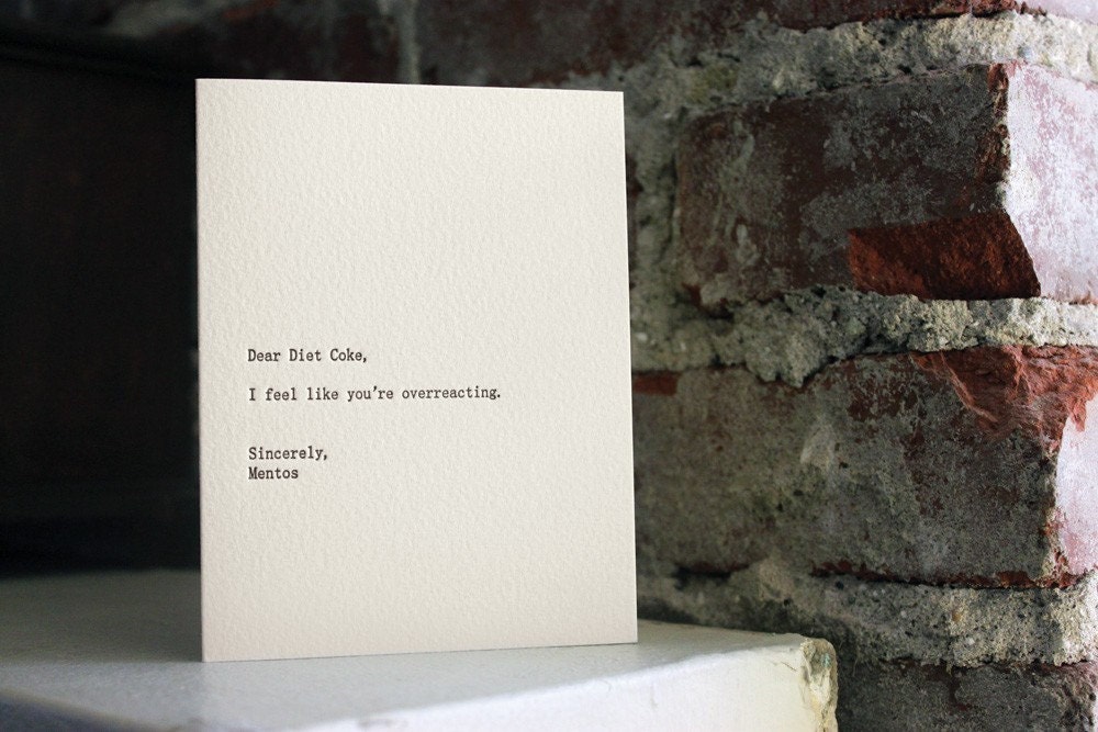 dear diet coke. letterpress card