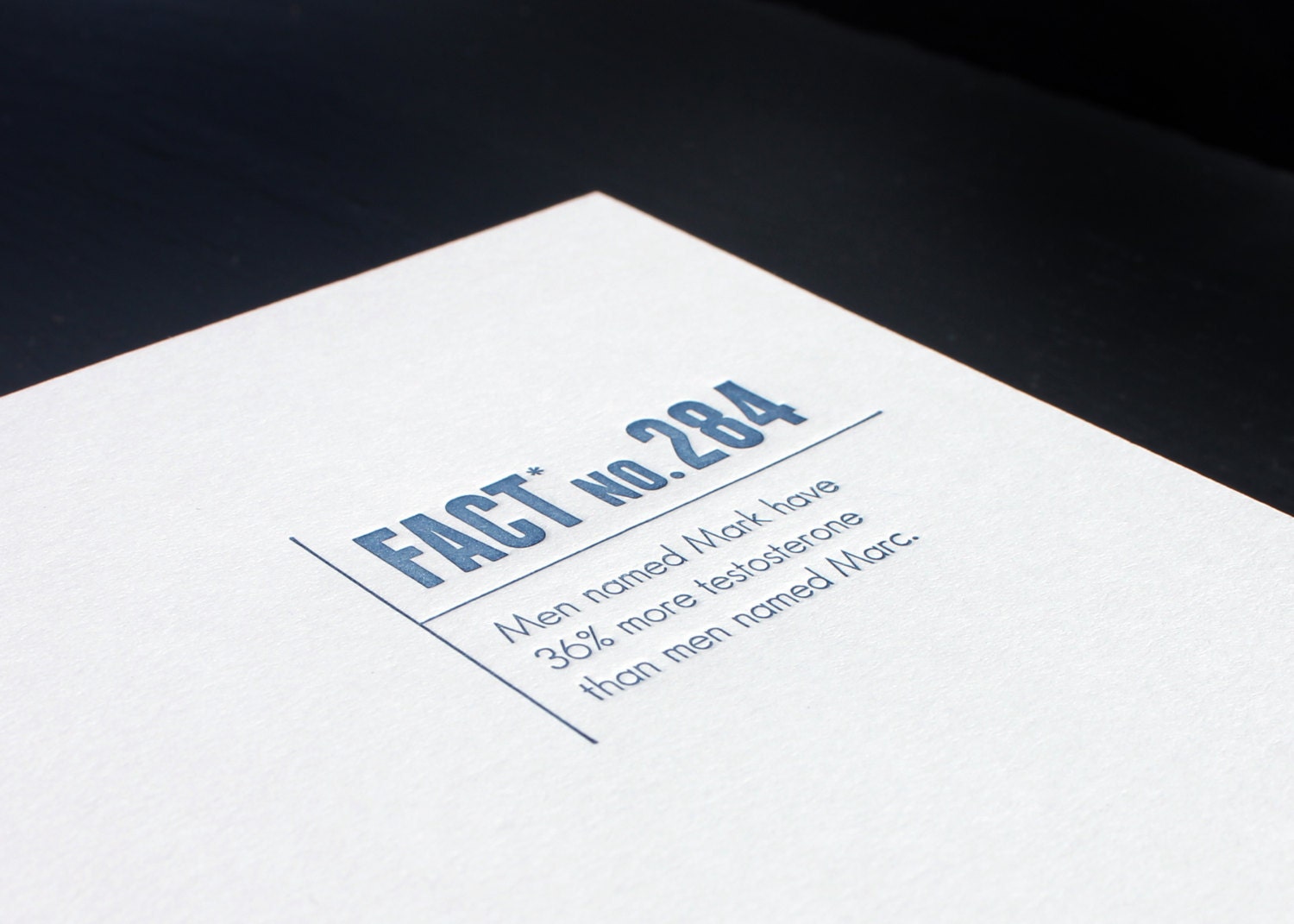 Made Up Stats Mark vs. Marc. Letterpress Card
