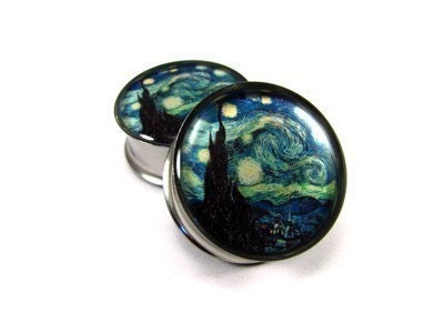 Starry Night Picture Plugs gauges - 2g, 0g, 00g, 7/16, 1/2, 9/16, 5/8, 3/4, 7/8, 1 inch