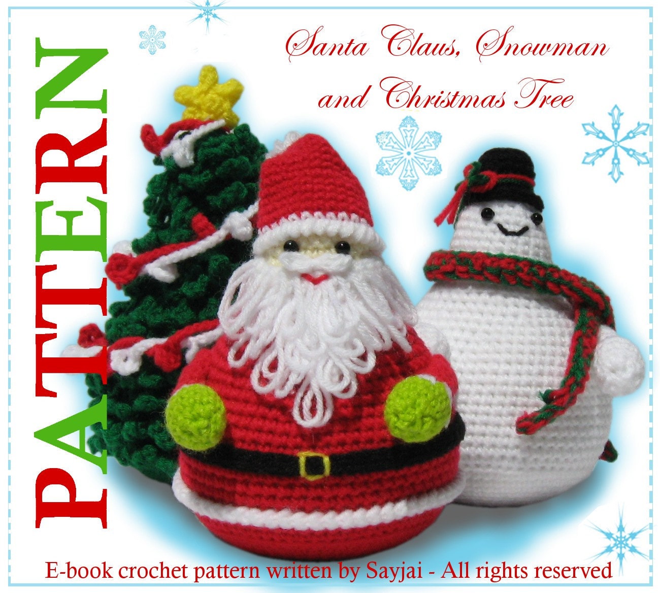 Instant Download PDF Crochet Pattern Santa Claus, Snowman and Christmas Tree - ENGLISH Instructions