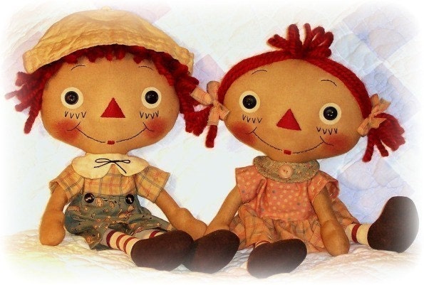 Raggedy Ann Andy  Pattern, Girl or Boy Doll, Rag Doll, Cloth Doll Pattern, PDF ePattern, Primitive Doll Pattern, Soft Toy, Softie