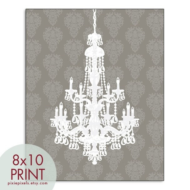 French Chateau Crystal Chandelier 8x10 Print -(Gravel Grey and White) French Country Style (Customizable Colors) Buy 3 get one Free