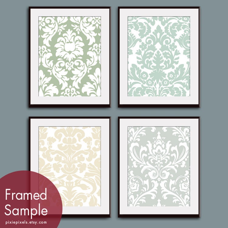 Damask Patterns (Series A) -Set of 4 - 11x14 Prints - Featured in Veranda, Silver Sage, Cream and Fog Grey