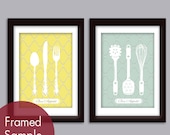 Pasta Ladle, Spatula, Whisk, Fork, Knife, Spoon Set (2) 5x7 Prints (Featured in Canary and Silver Sage) Customizable Colors