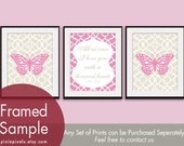 Nursery Butterfly Poem Prints (Set of 3 - 8x10 Prints) Colors Featured: French Grey and Bubble Gum)