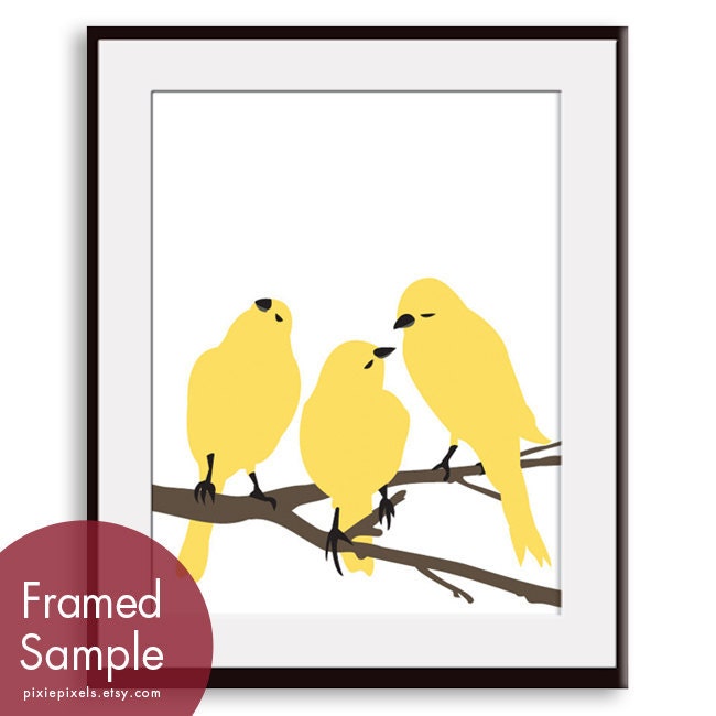 Birds on a Branch Series (Set of 3 - 8x10 Art Prints) Modern French Style (customizable colors)