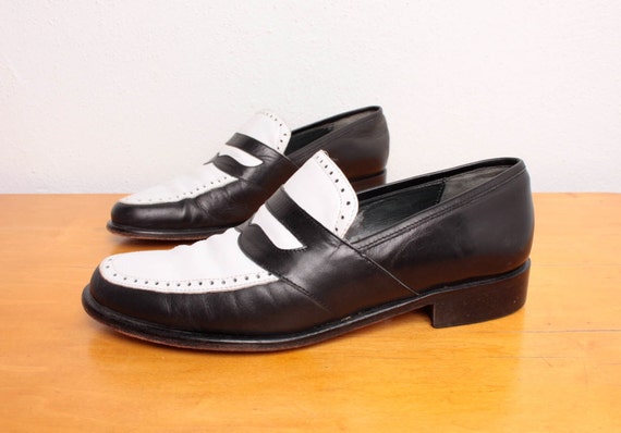 two tone penny loafers black and white