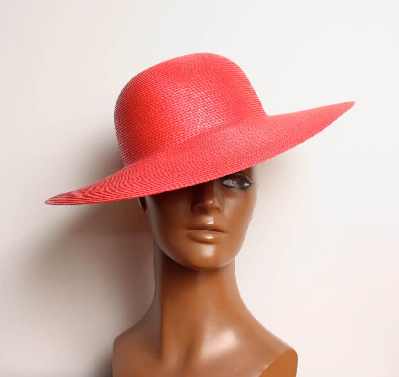 1980s Red Floppy Straw Hat - Womens Woven Wide Brim Beachy Summer Hat