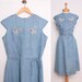 30s / 40s Blue Linen Dress w/ Lace Bow Detail - Womens S / M